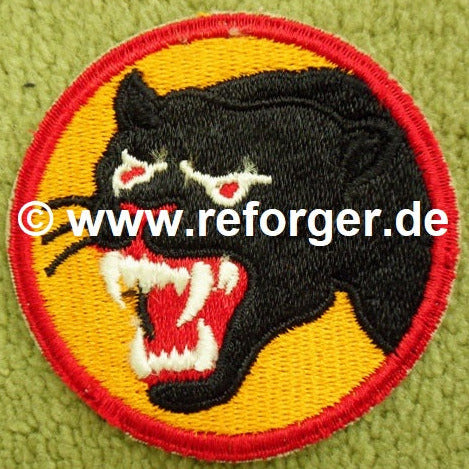 Rundes Abzeichen der 66th Infantry Division der US-Armee aus dem Zweiten Weltkrieg, zeigt den Kopf eines schwarzen Panthers