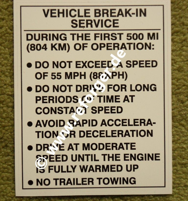 Decal, Vehicle BREAK-IN Service HMMWV M998