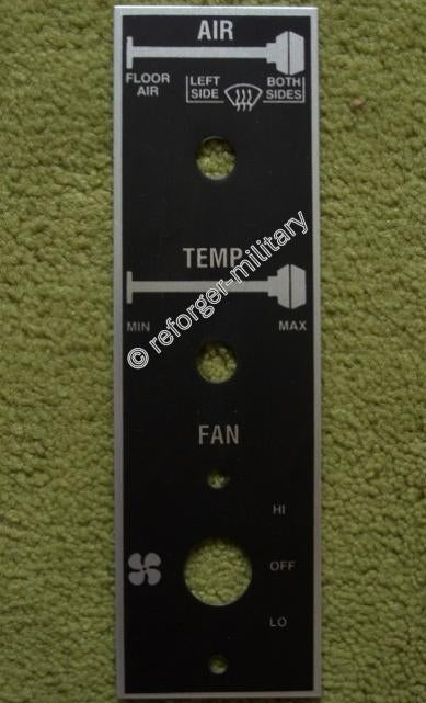 HMMWV M998 Hinweisschild Data Plate für Heizung, Windschutzscheiben-Defroster und Lüftung im Militärfahrzeug