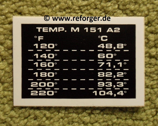 Ford MUTT M151 Coolant Temperature Sticker – Fahrenheit to Celsius