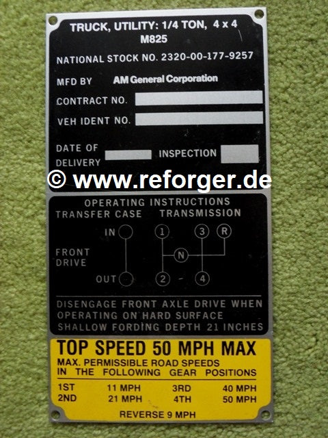 Ford Mutt Fahrzeug-Identifikationsschild, M825