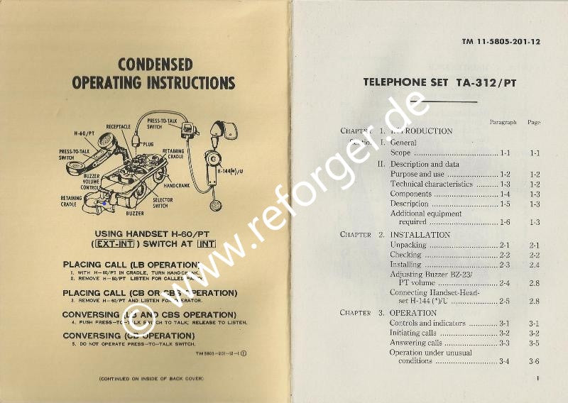 TM 11-5805-201-12 Handbuch Bedienungsanleitung Manual für US Telephone Set TA-312/PT