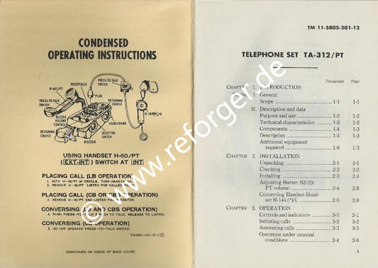 TM 11-5805-201-12 Handbuch Bedienungsanleitung Manual für US Telephone Set TA-312/PT