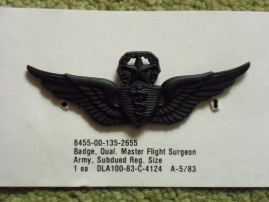 US Army Black Pin On Master Flight Surgeon Badge