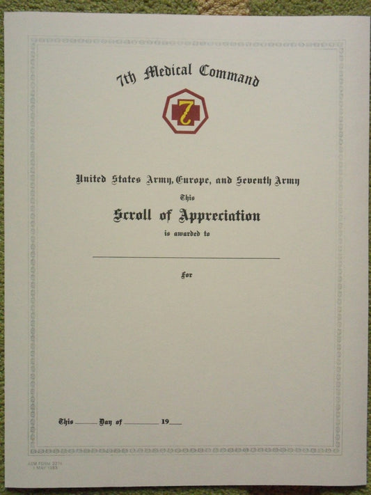 7th Medical Command Certificate of Appreciation