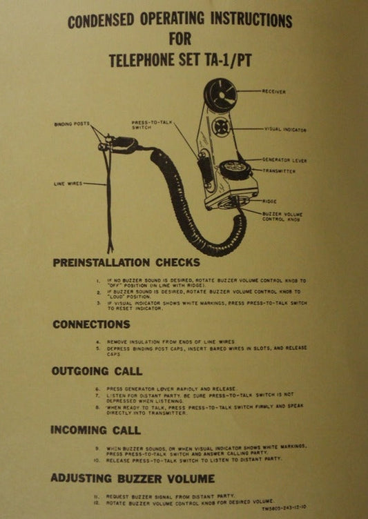 Manual U.S. Army Telephone TA-1 TM 11-5805-243-12