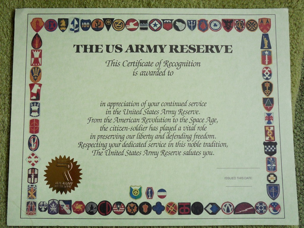 Army Reserve Certificate